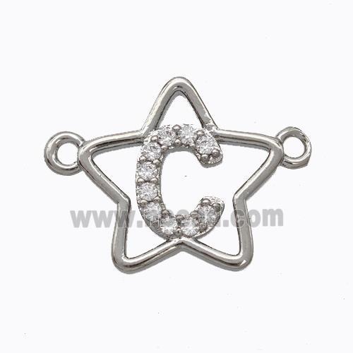 Copper Star Pendant Pave Zirconia Letter-C Platinum Plated