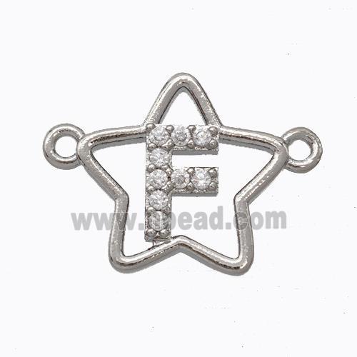 Copper Star Pendant Pave Zirconia Letter-F Platinum Plated