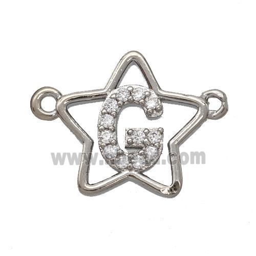 Copper Star Pendant Pave Zirconia Letter-G Platinum Plated