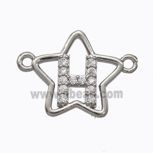 Copper Star Pendant Pave Zirconia Letter-H Platinum Plated