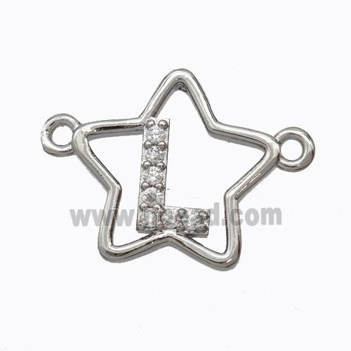 Copper Star Pendant Pave Zirconia Letter-L Platinum Plated