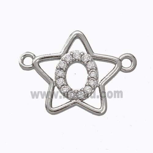 Copper Star Pendant Pave Zirconia Letter-O Platinum Plated