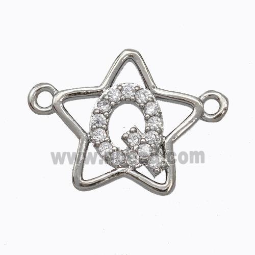 Copper Star Pendant Pave Zirconia Letter-Q Platinum Plated