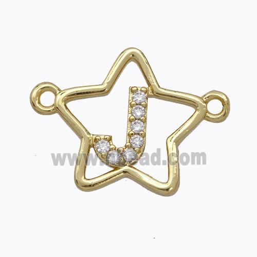 Copper Star Pendant Pave Zirconia Letter-J Gold Plated