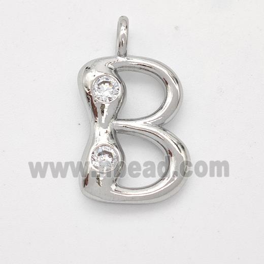 Copper Letter-B Pendant Pave Zirconia Platinum Plated