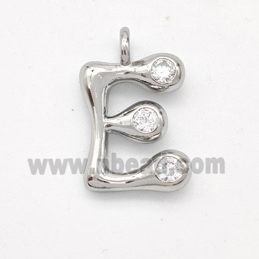 Copper Letter-E Pendant Pave Zirconia Platinum Plated