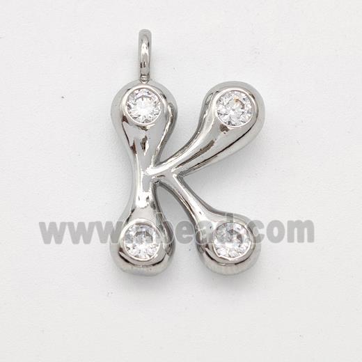 Copper Letter-K Pendant Pave Zirconia Platinum Plated