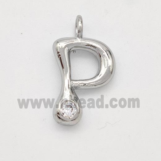 Copper Letter-P Pendant Pave Zirconia Platinum Plated