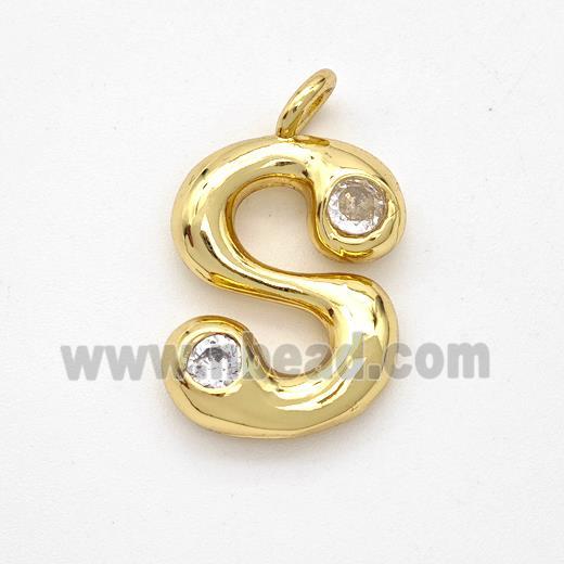 Copper Letter-S Pendant Pave Zirconia Gold Plated