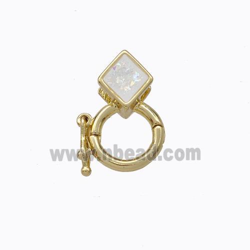 Copper Clasp Pave White Fire Opal Rhombus 18K Gold Plated