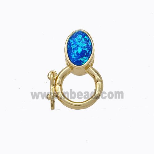 Copper Clasp Pave Blue Fire Opal Oval 18K Gold Plated