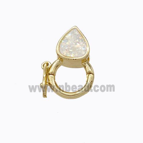 Copper Clasp Pave White Fire Opal Teardrop 18K Gold Plated