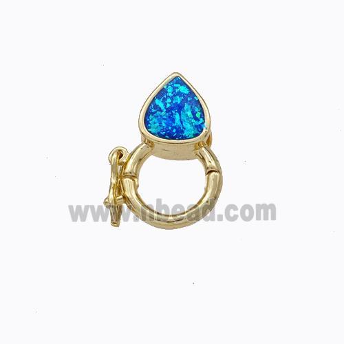 Copper Clasp Pave Blue Fire Opal Teardrop 18K Gold Plated