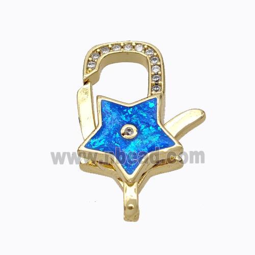 Copper Lobster Clasp Micropave Zirconia Blue Fire Opal Star 18K Gold Plated