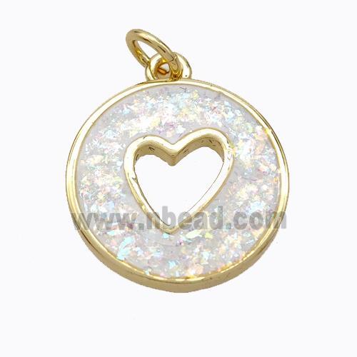 Copper Heart Pendant Pave White Fire Opal Circle 18K Gold Plated