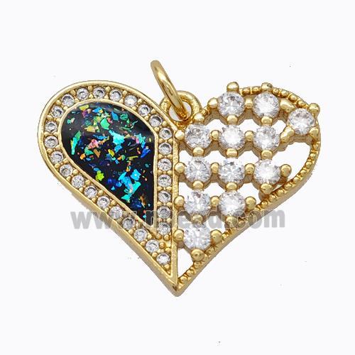 Copper Heart Pendant Micropave Zirconia Multicolor Fire Opal 18K Gold Plated