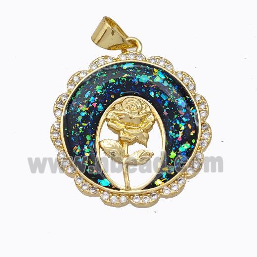 Copper Flower Pendant Micropave Zirconia Multicolor Fire Opal Circle 18K Gold Plated