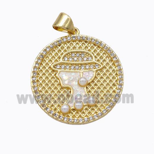 Beauty Charms Copper Circle Pendant Pave Zirconia Fire Opal 18K Gold Plated