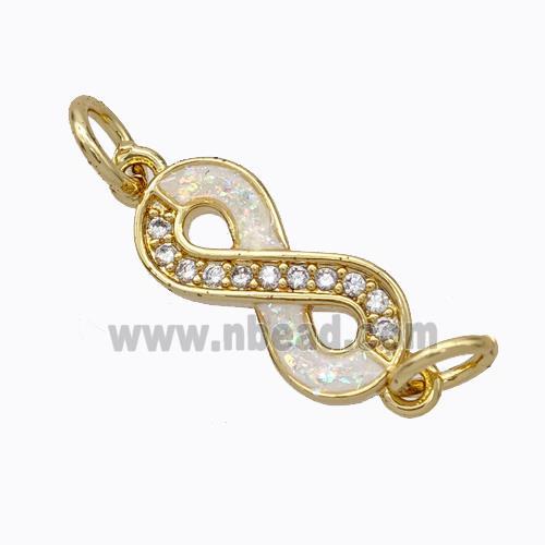 Copper Infinity Connector Pave Zirconia White Fire Opal 18K Gold Plated