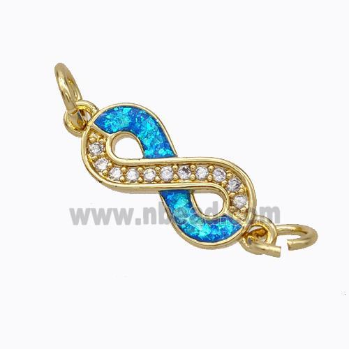 Copper Infinity Connector Pave Zirconia Blue Fire Opal 18K Gold Plated