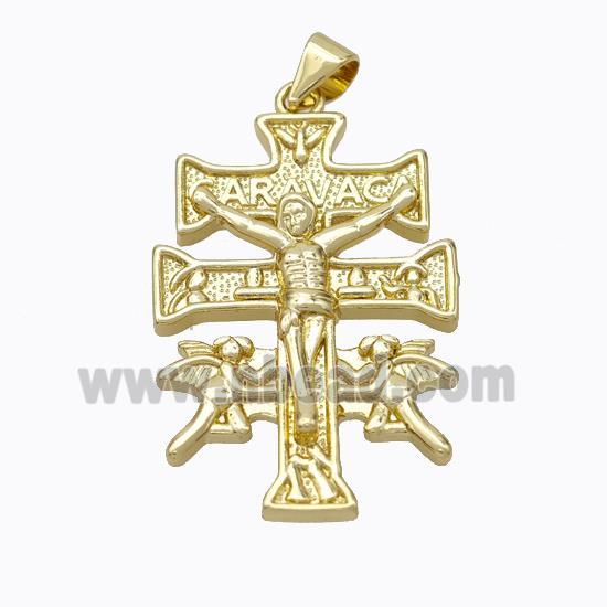 Copper Cross Pendant Pave Zirconia Jesus Gold Plated