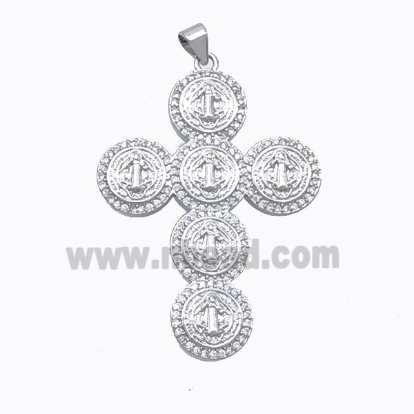 Copper Cross Pendant Pave Zirconia Virgin Mary Platinum Plated