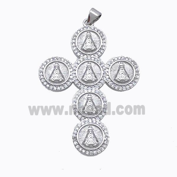 Copper Cross Pendant Pave Zirconia Saint Jude Platinum Plated