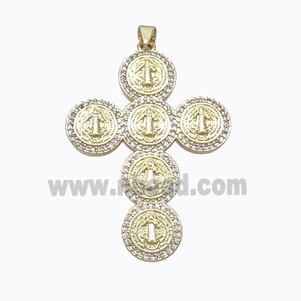 Copper Cross Pendant Pave Zirconia Jesus Gold Plated