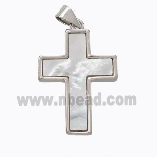 Copper Cross Pendant Pave Shell Platinum Plated