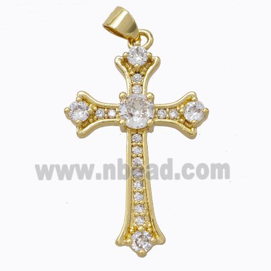 Copper Cross Pendant Micropave Zirconia Gold Plated