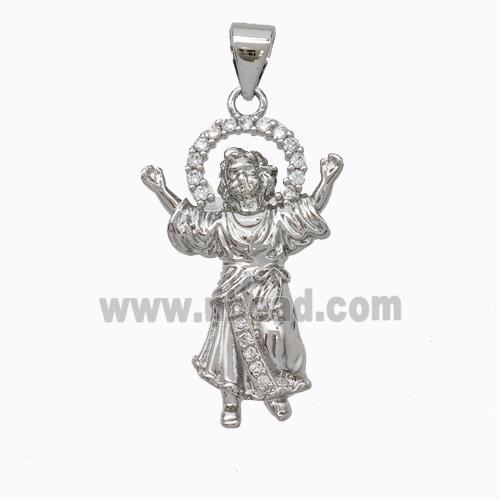 Jesus Charms Copper Pendant Pave Zirconia Platinum Plated