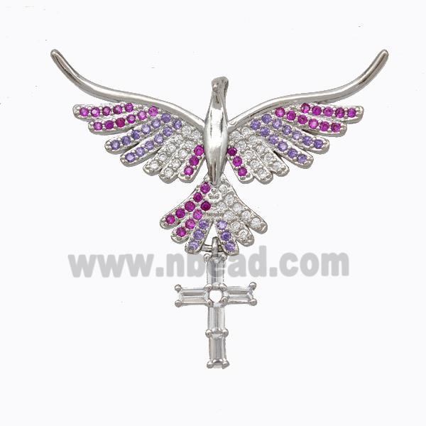 Copper Eagle Charms Pendant Pave Zirconia Birds Platinum Plated