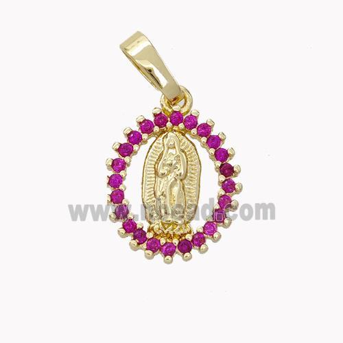 Virgin Mary Charms Copper Pendant Pave Zirconia Gold Plated