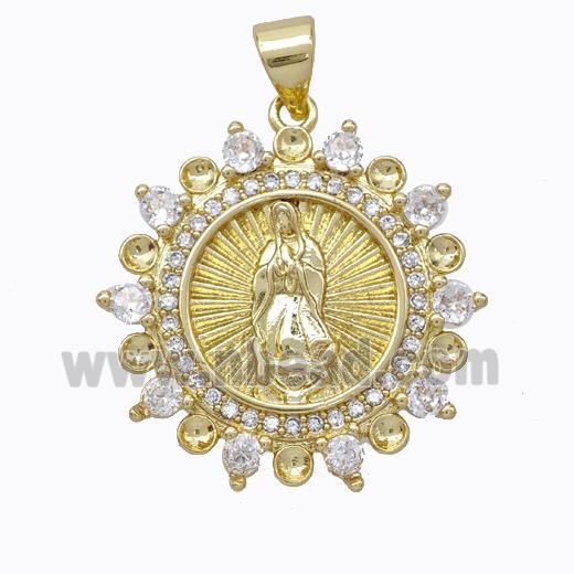 Virgin Mary Charms Copper Pendant Pave Zirconia Gold Plated