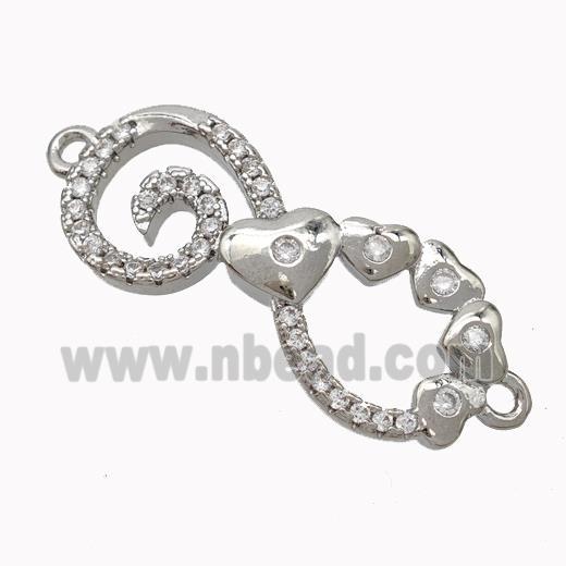 Copper Infinity Connector Micropave Zirconia Heart Platinum Plated