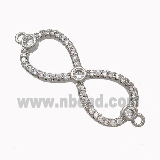 Copper Infinity Connector Micropave Zirconia Platinum Plated