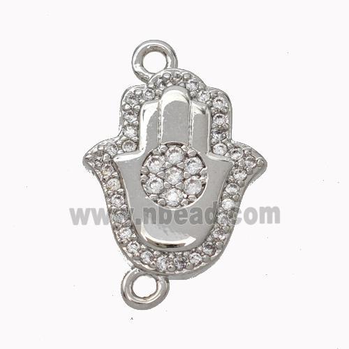 Copper Hamsahand Pendant Micropave Zirconia Platinum Plated