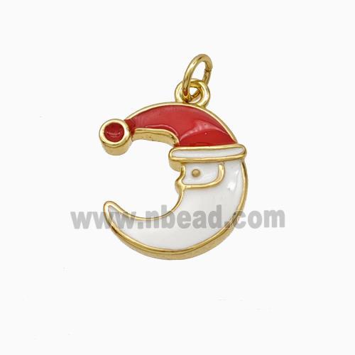 Christmas Santa Claus Copper Moon Pendant White Red Enamel Gold Plated