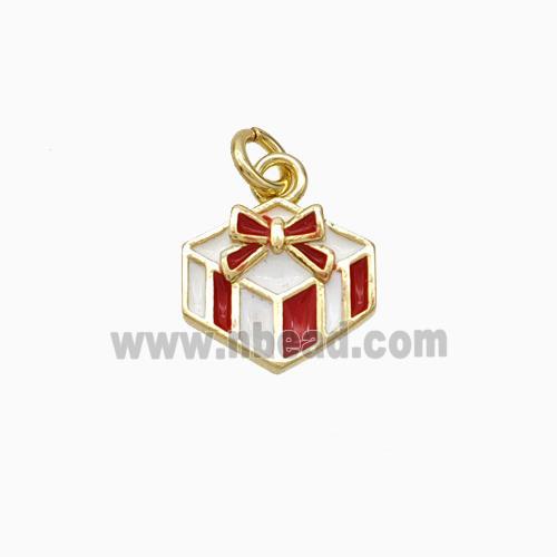 Christmas Gift Charms Copper Pendant White Red Enamel Gold Plated