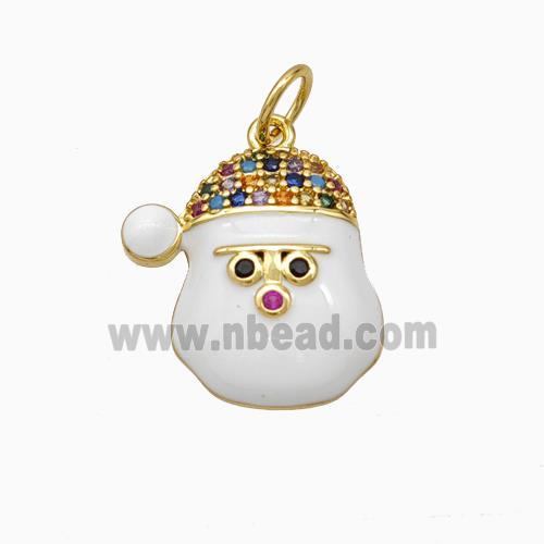 Christmas Santa Claus Charms Copper Pendant Pave Zirconia White Enamel Gold Plated