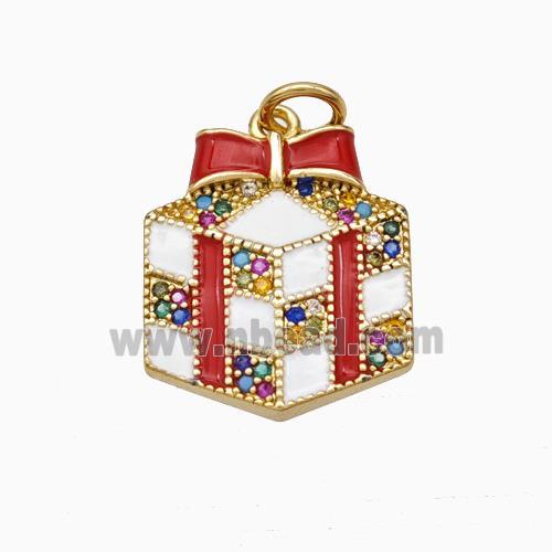 Christmas Gift Charms Copper Pendant Pave Zirconia White Red Enamel Gold Plated