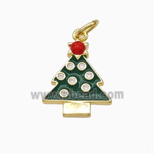 Christmas Tree Charms Copper Pendant Micropave Zirconia Green Enamel Gold Plated