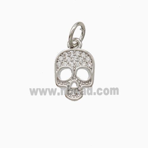 Halloween Skull Charms Copper Pendant Pave Zirconia Platinum Plated