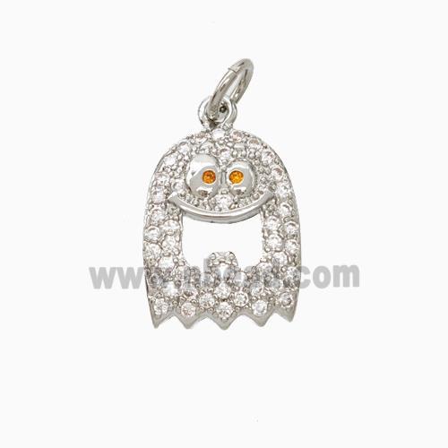 Halloween Ghost Charms Copper Pendant Pave Zirconia Platinum Plated