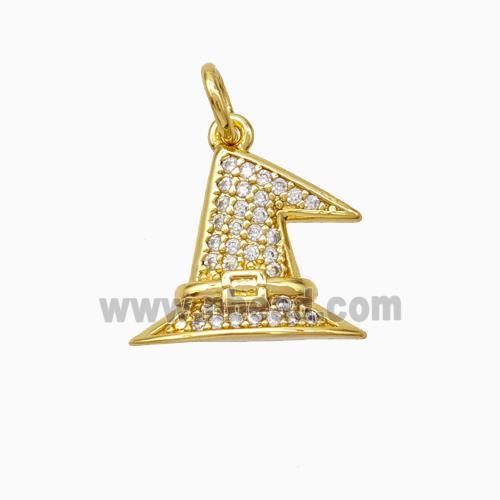 Halloween Hat Charms Copper Pendant Pave Zirconia Gold Plated