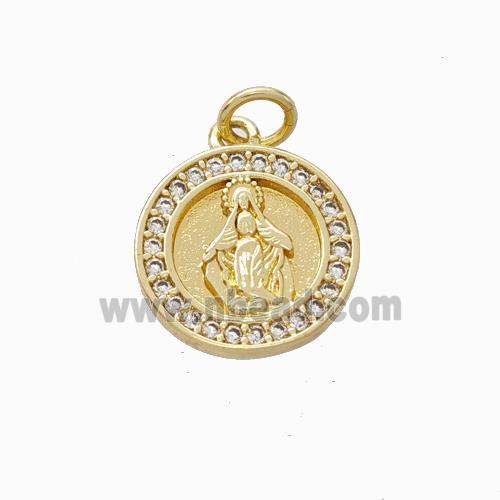 Virgin Mary Charms Copper Pendant Pave Zirconia Gold Plated