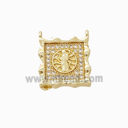 Virgin Mary Charms Copper Pendant Micropave Zirconia Square 2loops Gold Plated