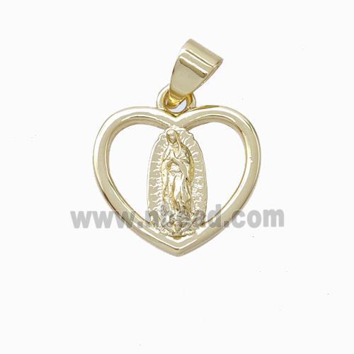 Virgin Mary Charms Copper Heart Pendant Gold Plated