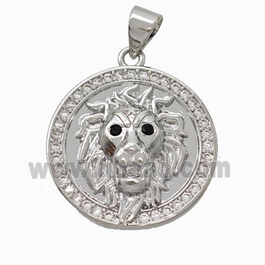 Copper Lion Pendant Micropave Zirconia Platinum Plated