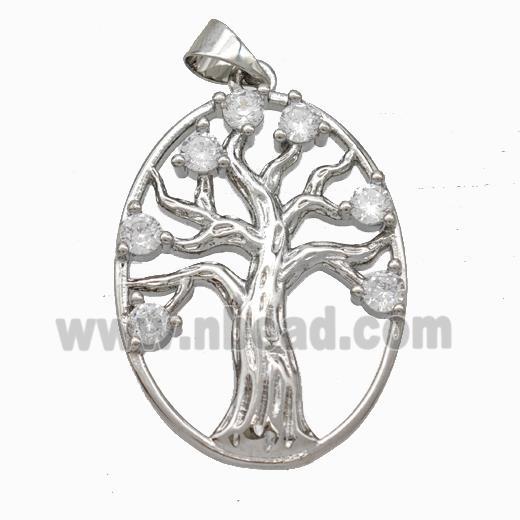 Tree Of Life Charms Copper Pendant Micropave Zirconia Platinum Plated